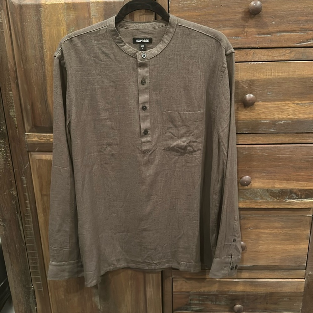 Express Stony Linen Popover Shirt